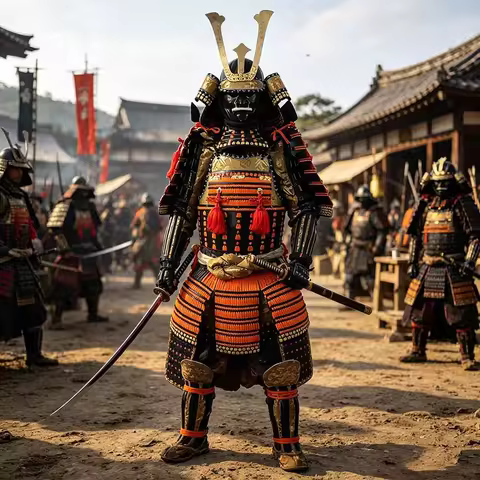 27kg Real Japanese Samurai Armor, Handmade Black Red Iron Samurai Costume for Cosplay, LARP, Display