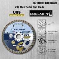 Coolman 4" U99 Thin Turbo Rim Blade / Precise Cutting Disc for Ceramic, Homogeneous Tiles, Granite, 