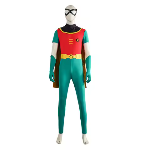 Superhero Robin Halloween Cosplay One-piece Spandex Suit With Cape