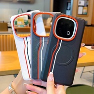 For iQOO 13 Magnetic Wireless Charger Case Carbon Fiber Pattern Vegan Leather Contrast Color Soft Si