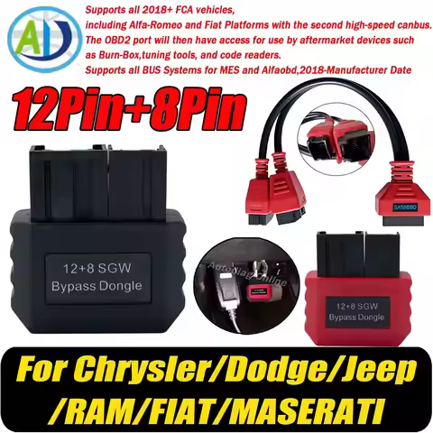 OBDII Security Gateway Adapter For FCA 12+8Pin SGW Bypass Module For Chrysler/Dodge/Jeep/RAM/FIAT/MA