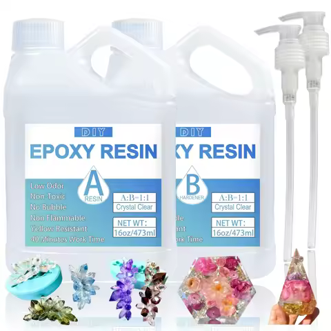 Epoxy Resin with Pumps, Bubble Free Resin Epoxy Kit, Crystal Clear Epoxy Resin and Hardener for DIY 