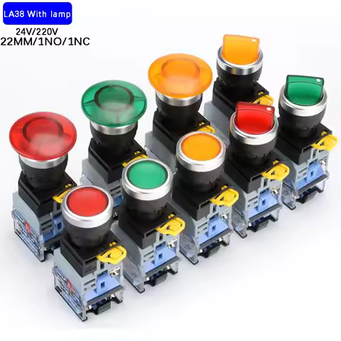 22mm LA38-11D/LA38-11DS with Light Flat Head Button Switch Momentary/Latching Push button switch 10A