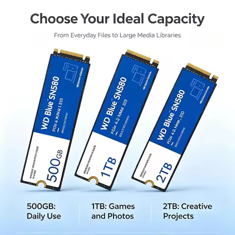 Original FOR WD SSD SN580 NVMe Blue 2TB 1TB 500GB PCIe 4.0 * 4 M.2 2280 Internal Solid State Drive F