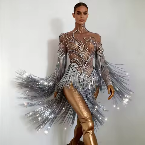 Latin Dance Dress Fringe Skirt Adult Nightclub for Women Rumba Chacha Tango Perfomance Competiton Ba