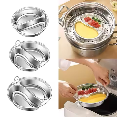 304 Stainless Steel Divided Food Steamer Tray Multi Size with Handle Food Steamer Stackable Cooking 