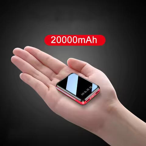20000mAh Mini Power Bank Portable Charger Mirror Screen LED Digital Display Powerbank External Batte