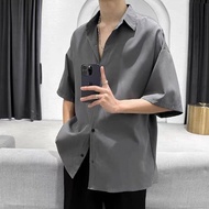 M-5XL Korean Casual Loose Fashion Plain Plus Size Sports Short Sleeved Shirt Men