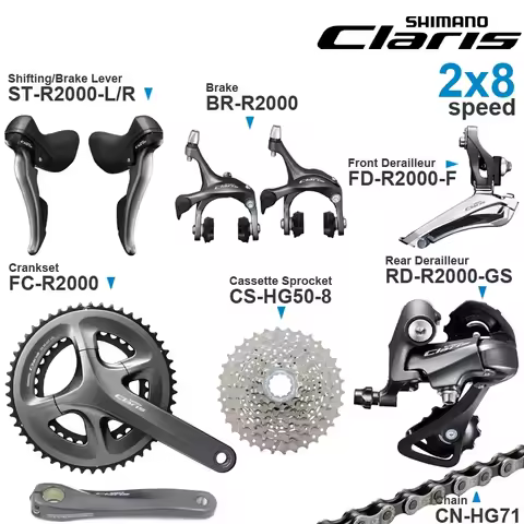 SHIMANO CLARIS R2000 2x8v Groupset include R2000 Shifter Front/Rear Derailleur Crankset Brake and HG