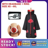 MLQ Naruto costume Akatsuki cloak cosplay Akatsuki Sasuke Uchiha Cape black red cloak Itachi robe Xs