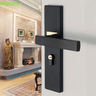 INSTORE Door Handle Lock Keys Set, Square Silent Interior Door Handle Lockset, Door Stop Three Hinges Easy Install Thickened Panel Bedroom Door Lock Bedroom