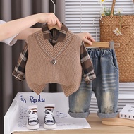 Autumn Spring Boy's Clothes Baby Causal Sweater Vest Coat Shirt Causal Jeans 3pcs/set Kids Sport Sui