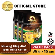 HICOMI Musang King Durian 4in1 Ipoh Instant White Coffee 456g (38g X 12 Sachets) X 3 Packs