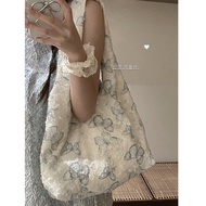 Korean Version Fashion Lace Butterfly Shoulder Bag 2024 Korean Version Literary Tote Bag Large Capacity Shopping Bag Bag