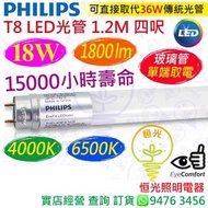 PHILIPS 飛利浦 Ecofit（單端）T8 4000K 中性 / 6500K 白光 18W LED 光管 1800流明 1.2M 四呎 15000小時壽命 實店經營 香港行貨 保用一年