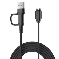 包送貨 -適用佳明Garmin Fenix 8 / Fenix 7 xDfind 二合一 Type-C和USB-A接口手錶充電線，線長：1m #新舊款式隨機發貨 黑色