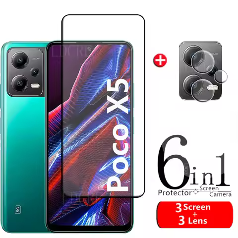 6-in-1 For Xiaomi Poco X5 5G Glass For Poco M3 M4 X3 X4 X5 Pro 5G F3 F4 Glass Full 9H Screen Protect