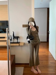 Women's ice silk three-quarter boot-cut pants, casual yoga pants, eight-quarter d pants