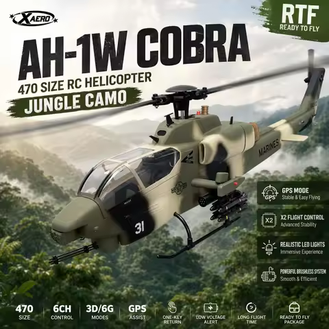 Roban 470 Size AH-1W Cobra Jungle Camo RC Helicopter GPS Mode X2 Flight Control with Realistic LED L