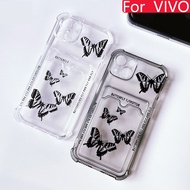 AKABEILA with Card Holder Fashion Butterfly Transparent Phone Case for VIVO Y17 / Y11 / Y12 /Y15 / Y21 2021 / Y21S / Y33S / Y12a / Y12S /Y20 / Y15S / Y15A / Y02S / Y16 Soft Transparent HP Phone Casing