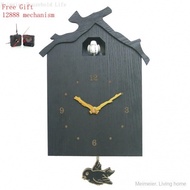 [Meimeier] Home Wall Clock Black Wooden House Cuckoo Bird Cuckoo Timekeeping Wall Clock Creative Swinging Bird Wall Clock