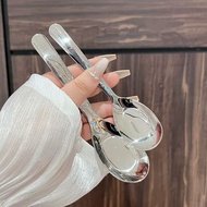 Exquisite Stainless Steel Flat Bottom Spoon Baby Eating Small Spoon Spoon Children's Rice Spoon Tabl