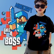 2026Ready Stock My World Kids T-Shirt Diamond Sword Emerald Print 3D Cube Effect Unisex Children's S