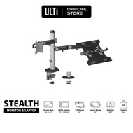 ULTi Stealth Premium Full Motion Monitor + Laptop Desk Mount, Articulating Double Center Arm, VESA Stand, Fits up to 32"