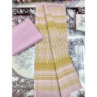 (Set Of Fabric) 6-Shuttle Silk Fabric (2-Meter Patterned + 2-Meter Plain Color) Pink Color Code L8A-