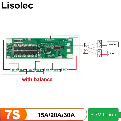 With Balance 7S 24V BMS 15A 20A 30A Protection Board for 18650 21700 25.9V 29.4V Li-ion Lithium Batt