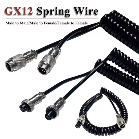 GX12 2/3/4/5/6/7pin Aviation Plug Spring Wire Male to Female Head Telescopic Line gx12 Straighten 10