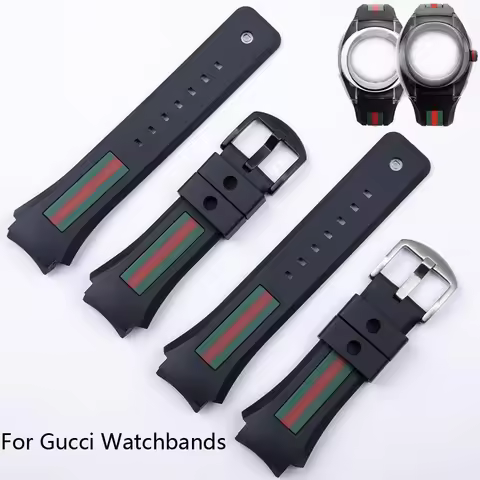 Watch Band For Gucci YA137/YA137107A Rubber Watch Strap Dedicated Protruding Port Waterproof Man Bla