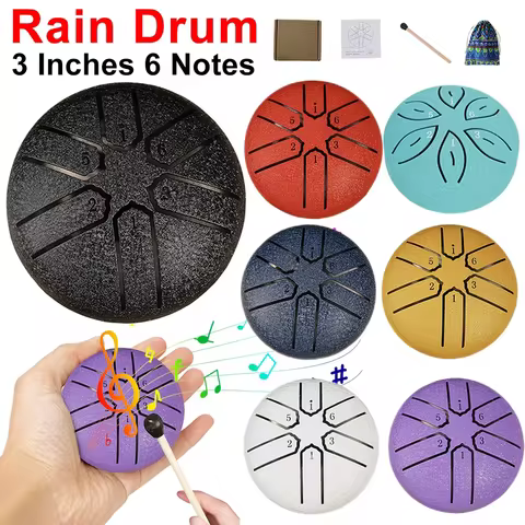 3Inches 6 Notes Rain Drum for Outside Rain Drum Instrument Mini Tongue Drum Outdoor Rain Drum for Yo