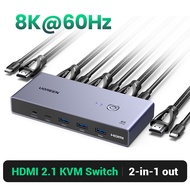 UGREEN HDMI 2.1 KVM Switcher Box 8K60Hz USB 3.0 5Gbps Ultra HD HDMI for Monitor Sharing Model:25961