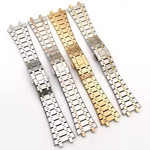 Men Women Full Stainless Steel Bracelet For AP ROYAL OAK 15400 26331 15500 Watch Strap Folding Buckl