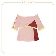 KLOSET Off-Shoulder Color Blocking Top (SH18-T009) เสื้อปาดไหล่ ตัดต่อผ้าสีพื้น