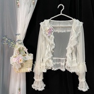 Lolita Inner Long Sleeve Flower Cardigan Outer Lace Blouse Shirt