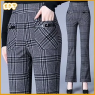Plus Size M-4XL Mini Bootcut Pants Women High Waist Long Stripe Flare Casual Black Grey Office Forma