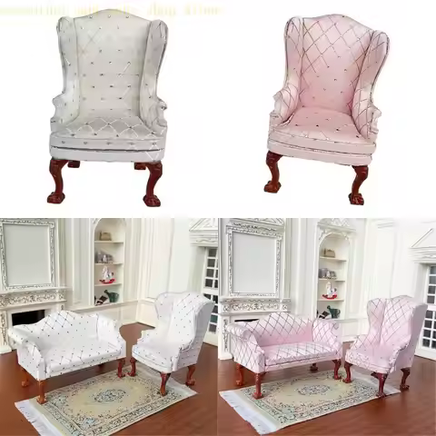 066B 1/12 Scale Miniature Couch Sofa For Dollhouses Bedroom Modern Wooden Furniture