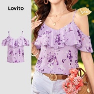 (New Arrival) Lovito Boho Blouse Ruffle Spring/summer Purple Blouse for Women BLK8P1D558 Lovito Boho