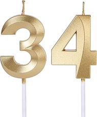 Gold 34th & 43rd Birthday Candles for Cakes, Number 34 43 Candle Cake Topper for Party Anniversary W