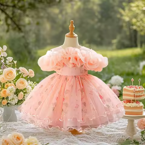 Baby Christening Dress Lace Pageant Christening Dress for Flower Girl Formal Suitable for Birthday P