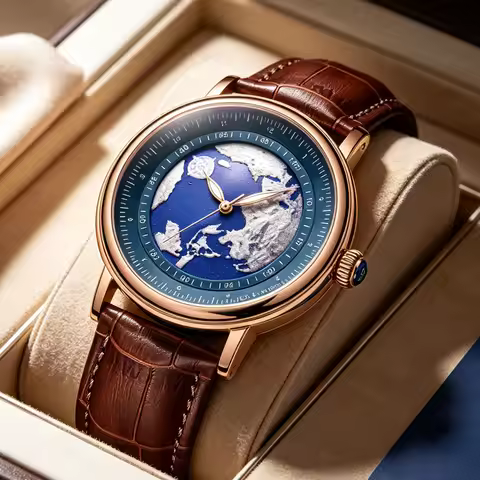 LIGE Mens Watches Blue Planet Creative Earth Fashion Quartz Wristwatch Leather Sport Watch for Men L