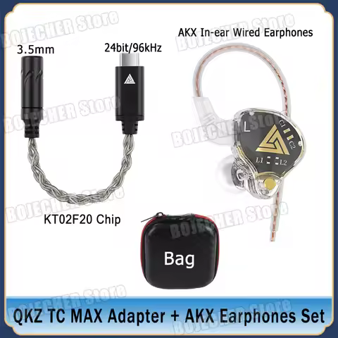 QKZ TC-MAX Hifi DAC Earphones Amplifier KT02F20 Chip Type C To 3.5mm AKX In-ear Bass Wired Earphones