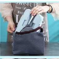 Leisure Women Portable Lunch Bag Canvas Stripe Insulated Cooler Bags Thermal Food Picnic Lunch Bags Kids Lunch Box Bag Tote