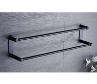 全城熱賣 - 毛巾桿免打孔衛生間加長浴室壁掛毛巾架廁所廚房太空鋁（太空鋁毛巾桿雙桿黑色款51cm(免打孔安裝)）