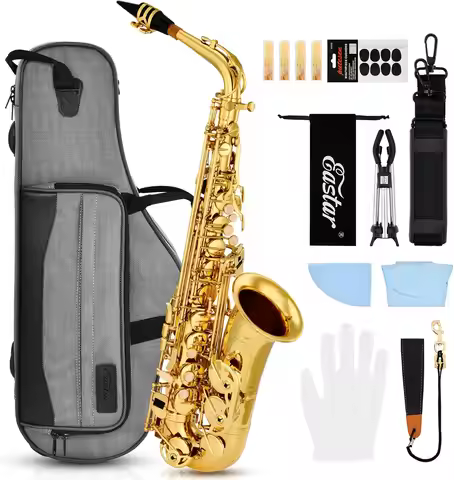 Upgraded Alto Saxophone E Flat for Beginner Students, Brass Saxophone Full Kit with Travel Bag, Fold