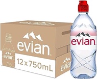 Evian Natural Mineral Water Sportcap, 750ml Case (Pack of 12)