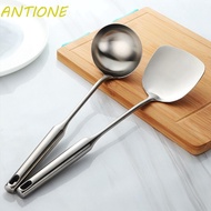 ANTIONE Wok Shovel Turner Silver Kitchen Utensil Kitchenware 304 Stainless Steel Wall Hang Ladle Spoon