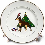 3dRose cp_223319_1 Funny Doberman Pinscher Dog in Santa Hat Christmas Art Porcelain Plate, 8"